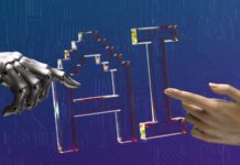 “내 손안의 건강 비서”…AI 기반 건강 관리, 일상에 자리 잡는다 robot and human hands reaching toward ai text